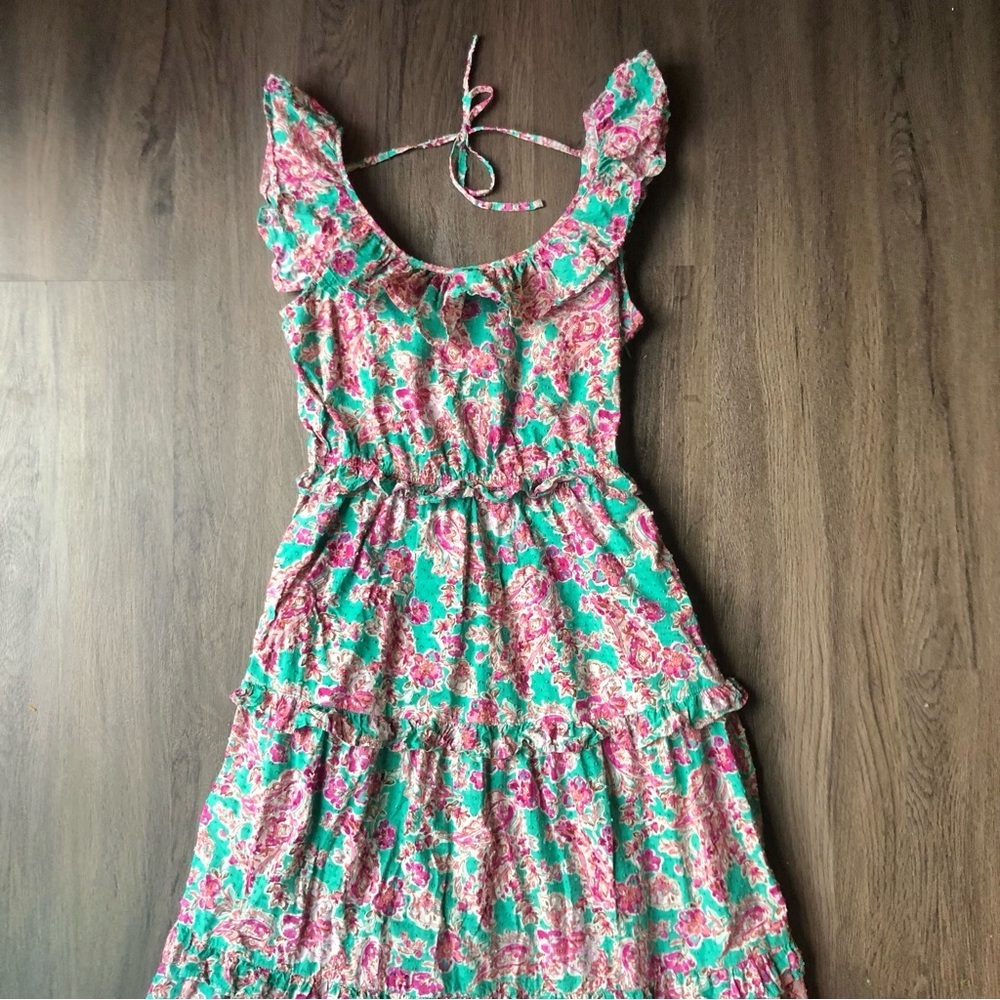 J.Crew Floral Tiered Poplin Midi Dress Women’s 4 Pink Green Floral Flowy - Picture 4 of 11